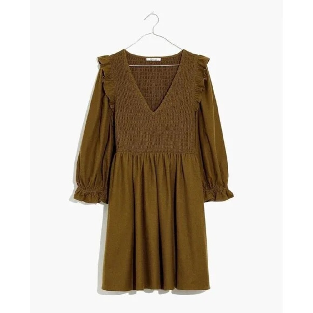 NWT Madewell Flannel Lucie V-Neck Smocked Mini Dress Thanksgiving Fall - Picture 2 of 9